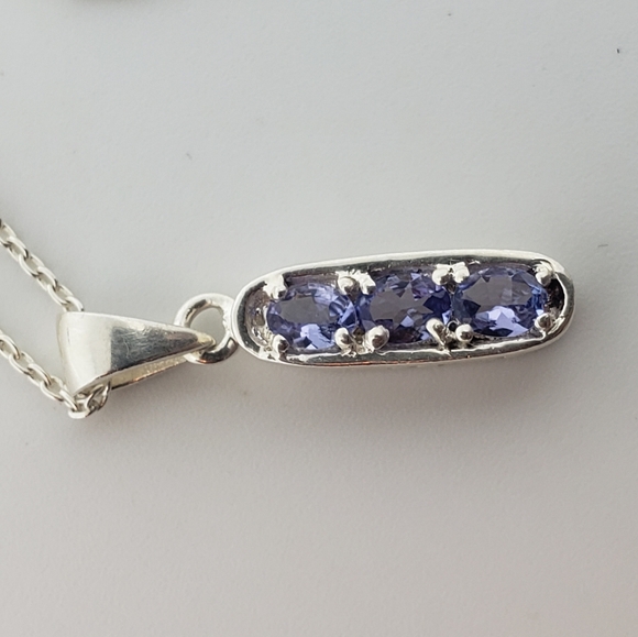 "RARE" 3 Stone Purple Tourmaline in Solid Stamped Sterling Silver Necklace - Picture 4 of 12
